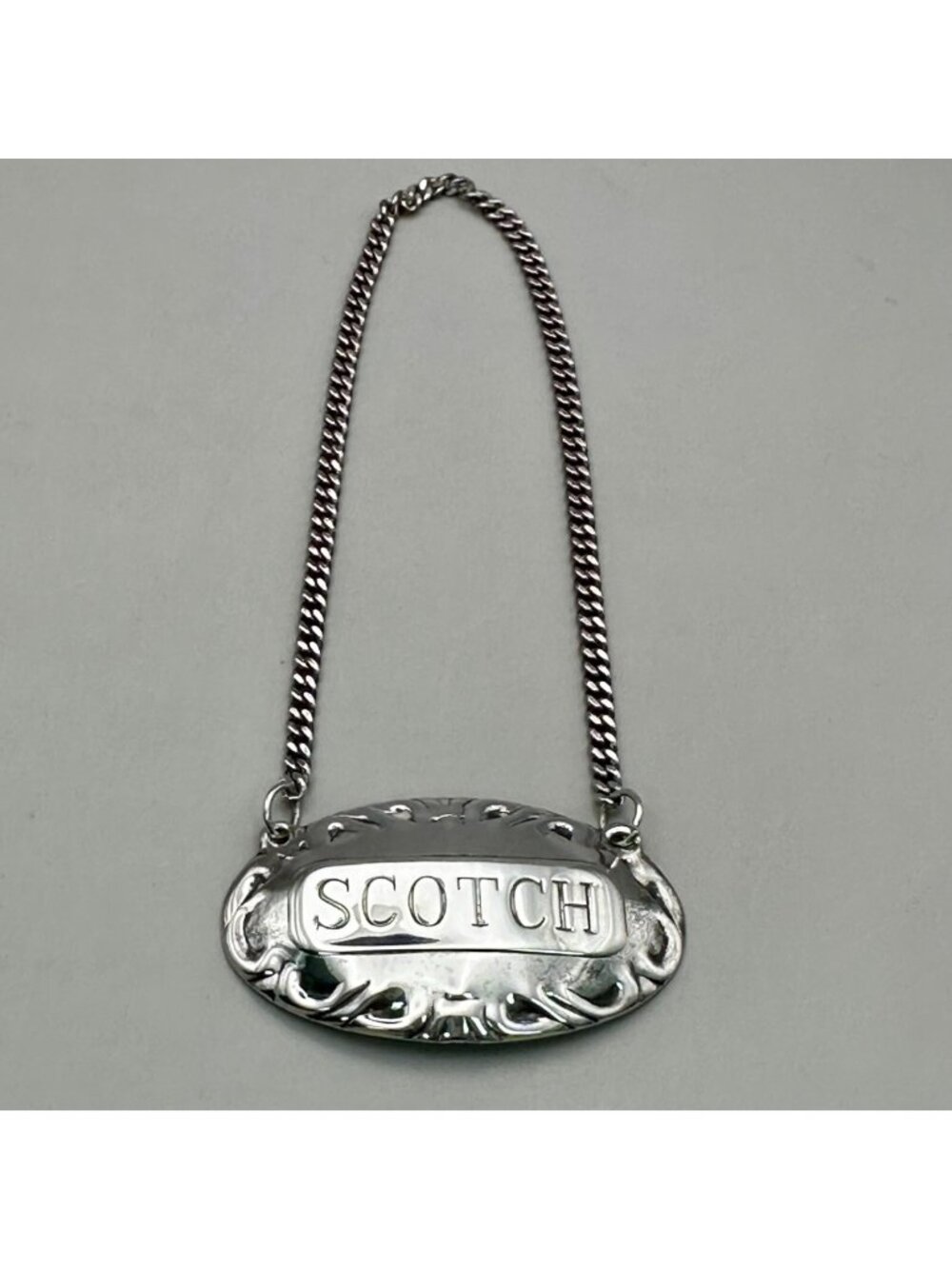 Scotch Decanter Label Tag Chain Empire Sterling Silver Bottle Tag